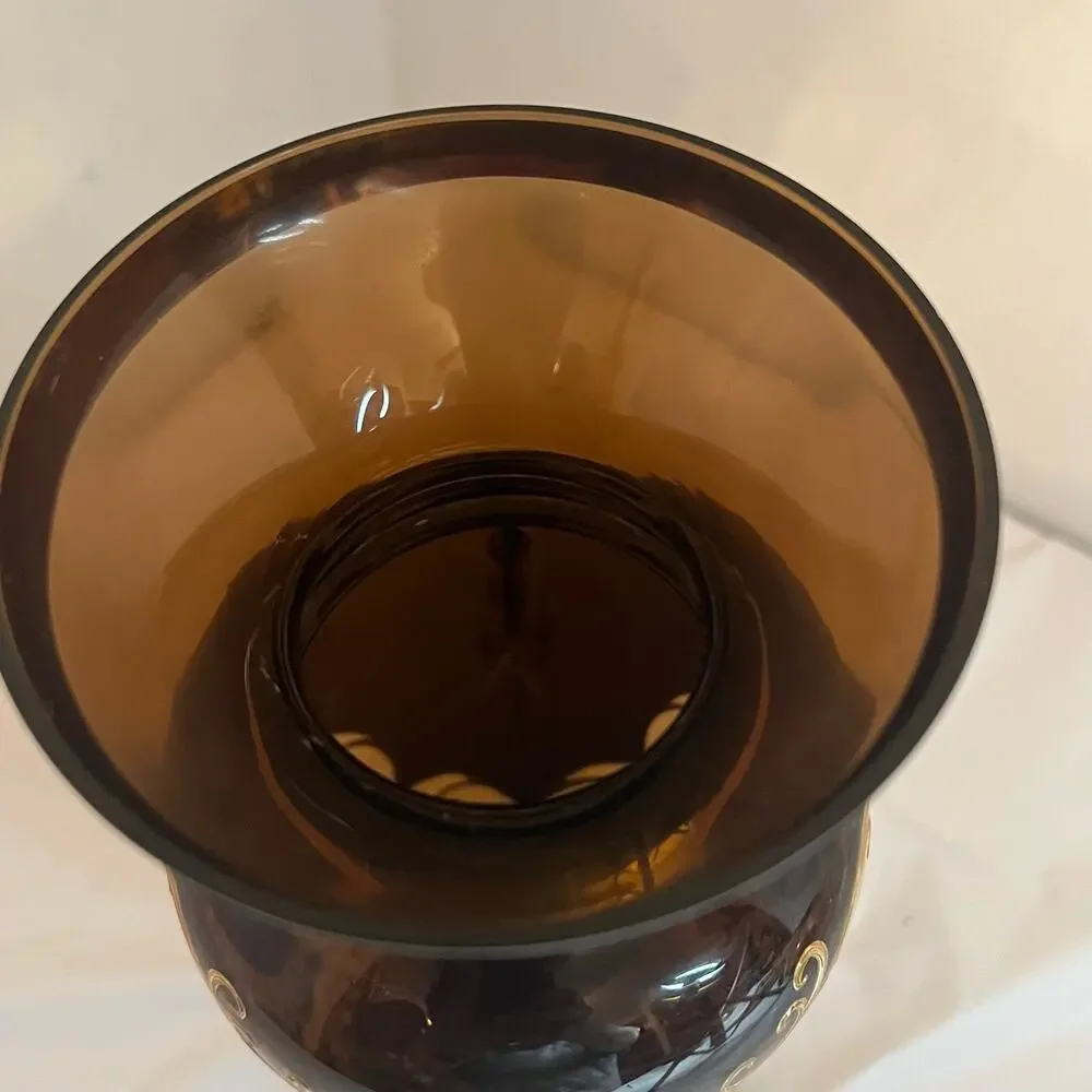 Slovakia Brown & Gold Flowered Handcrafted Decorated Vase